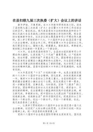 在县妇联九届三次执委（扩大）会议上的讲话发言