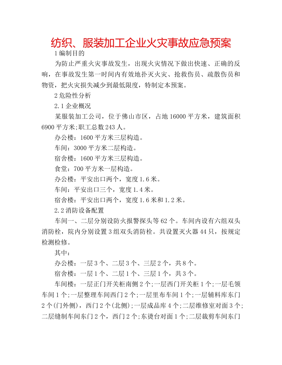 纺织、服装加工企业火灾事故应急预案 _第1页