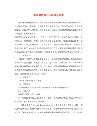 电脑销售实习心得体会感想 