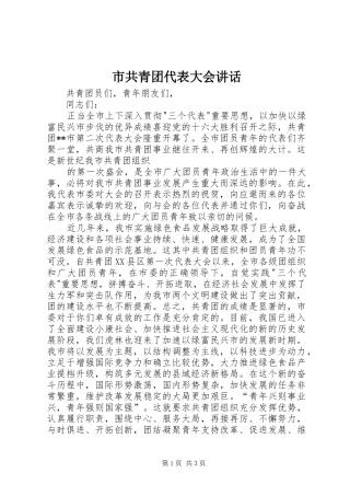 市共青团代表大会讲话发言