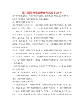 高中团员自我鉴定参考范文600字 