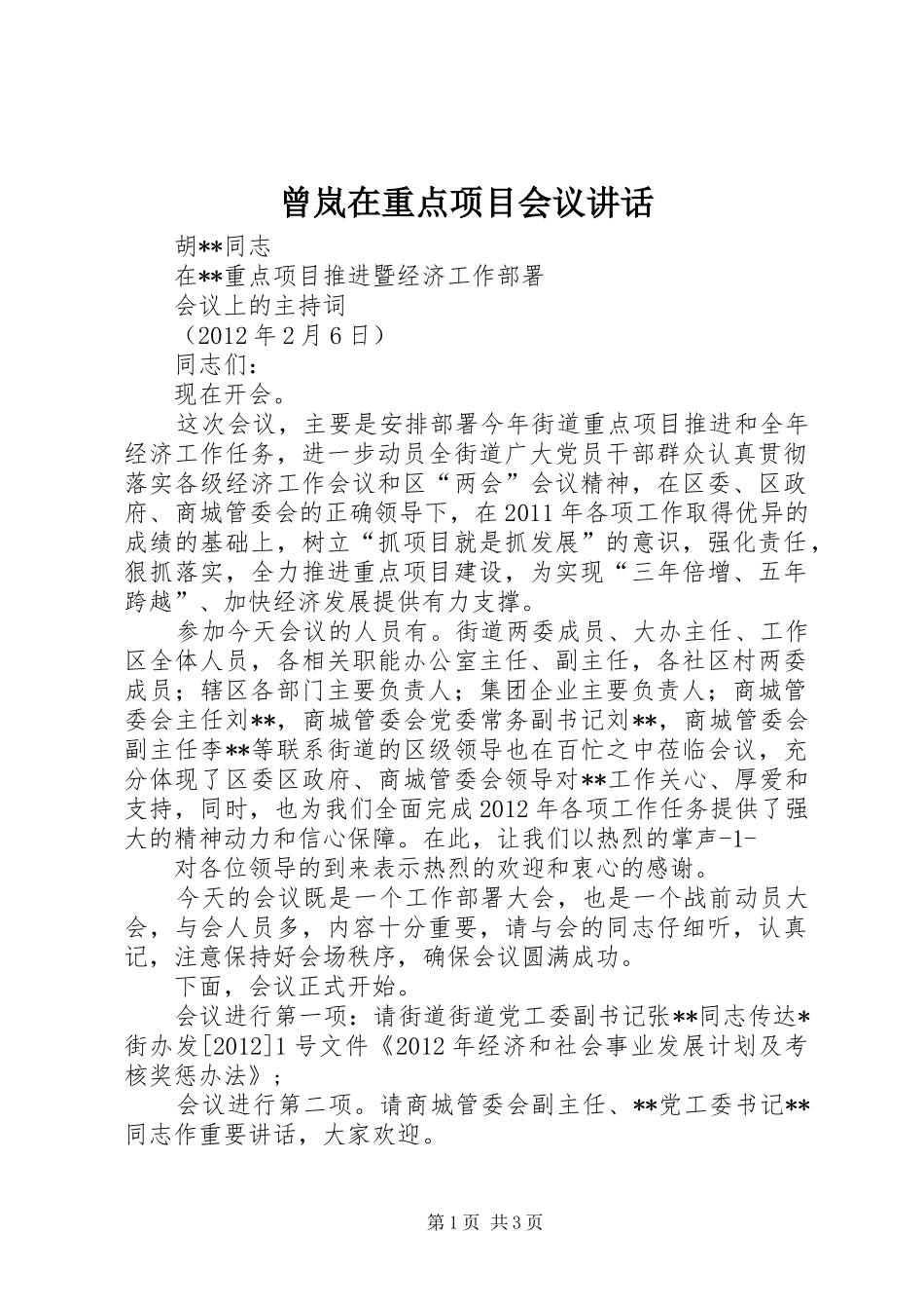 曾岚在重点项目会议讲话发言_第1页