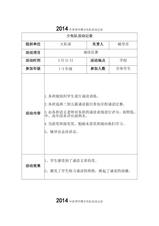 2012年春季学期少先队活动记录8888