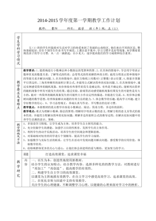 2014-2015个人工作计划表（曹阳）