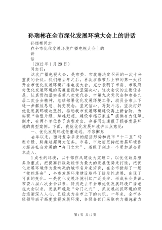 孙瑞彬在全市深化发展环境大会上的讲话发言