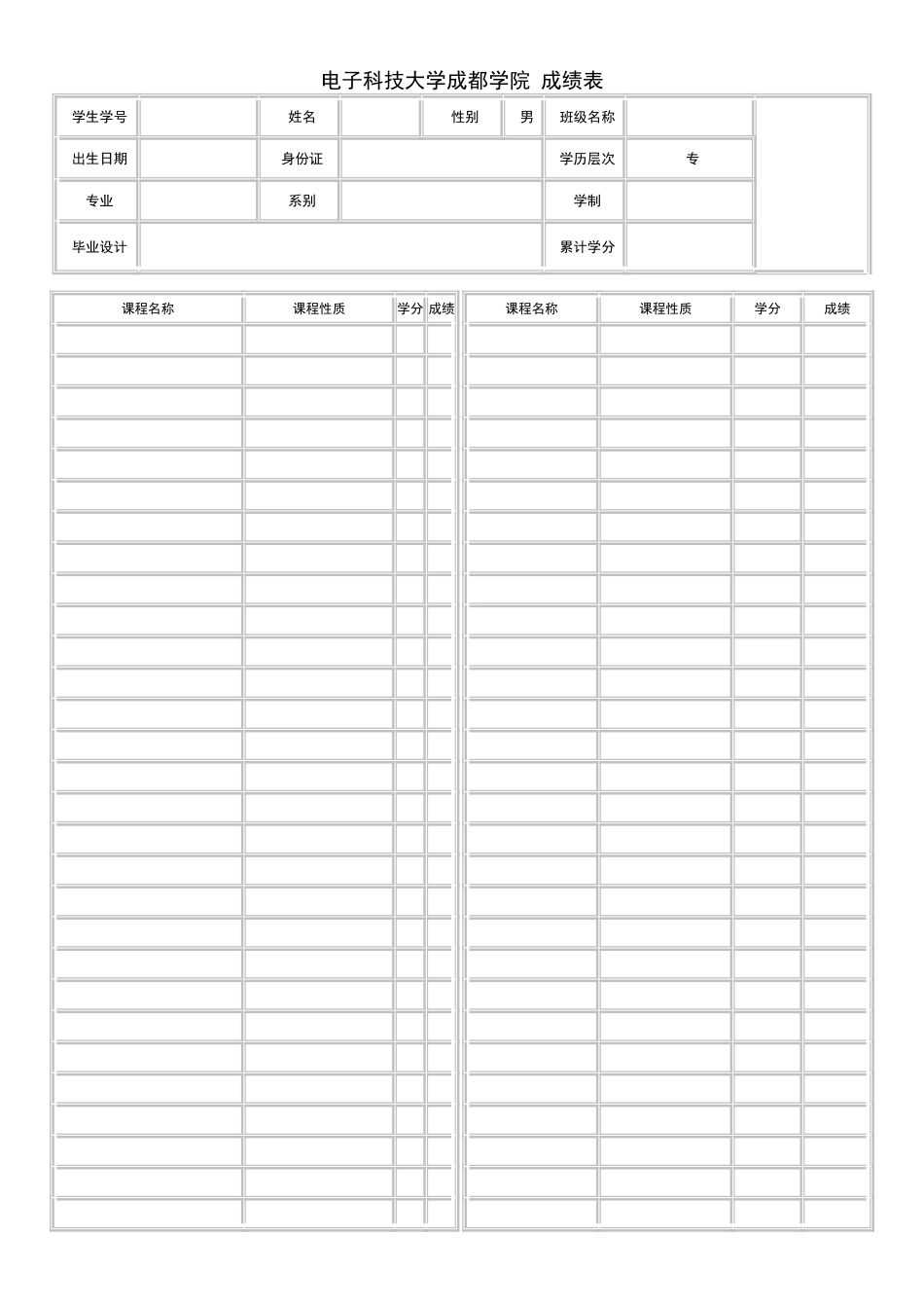 成绩单表格样表[1]_第1页