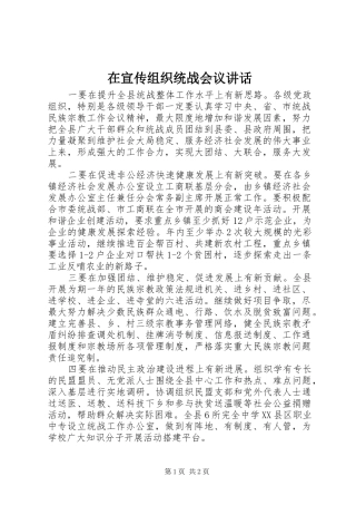 在宣传组织统战会议讲话发言