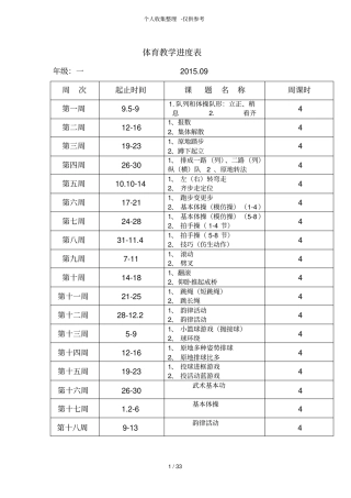 体育标准优秀教学进度表