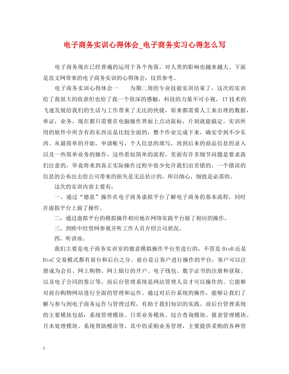 电子商务实训心得体会_电子商务实习心得怎么写 _第1页