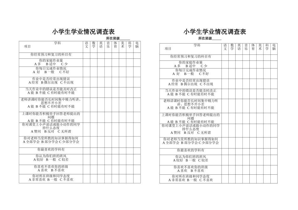 小学生学业情况调查表_第1页