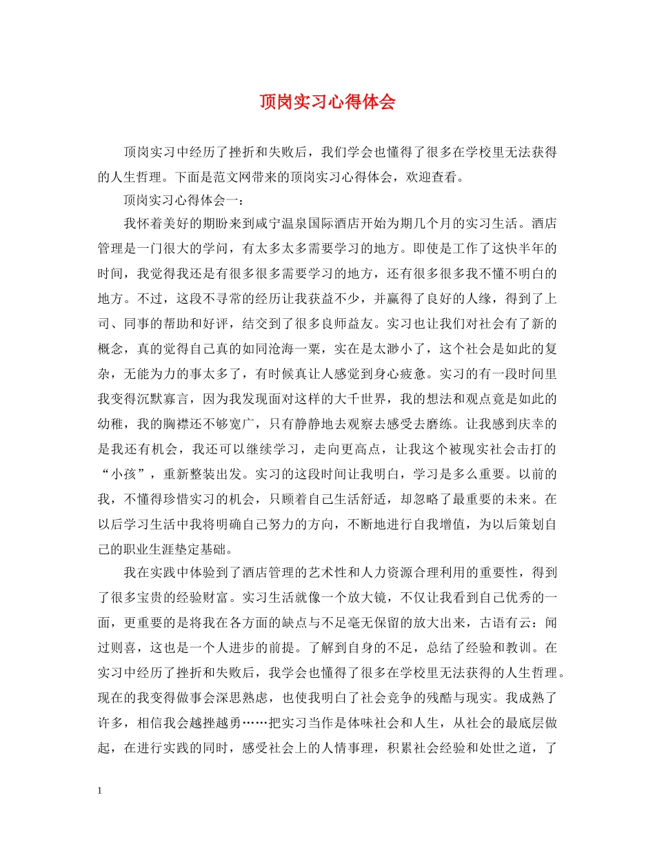 顶岗实习心得体会 _第1页
