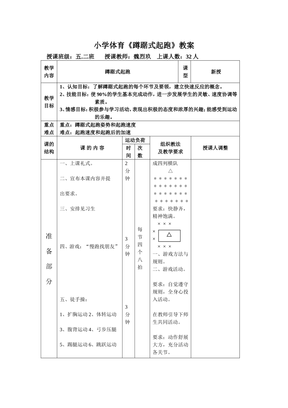 小学体育教案水平三蹲踞式起跑教案_第1页