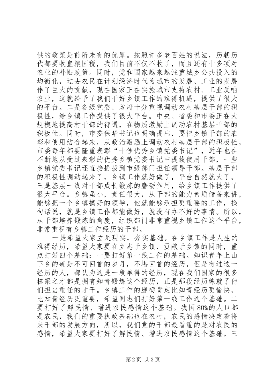 关于乡镇工作领导讲话发言材料_第2页
