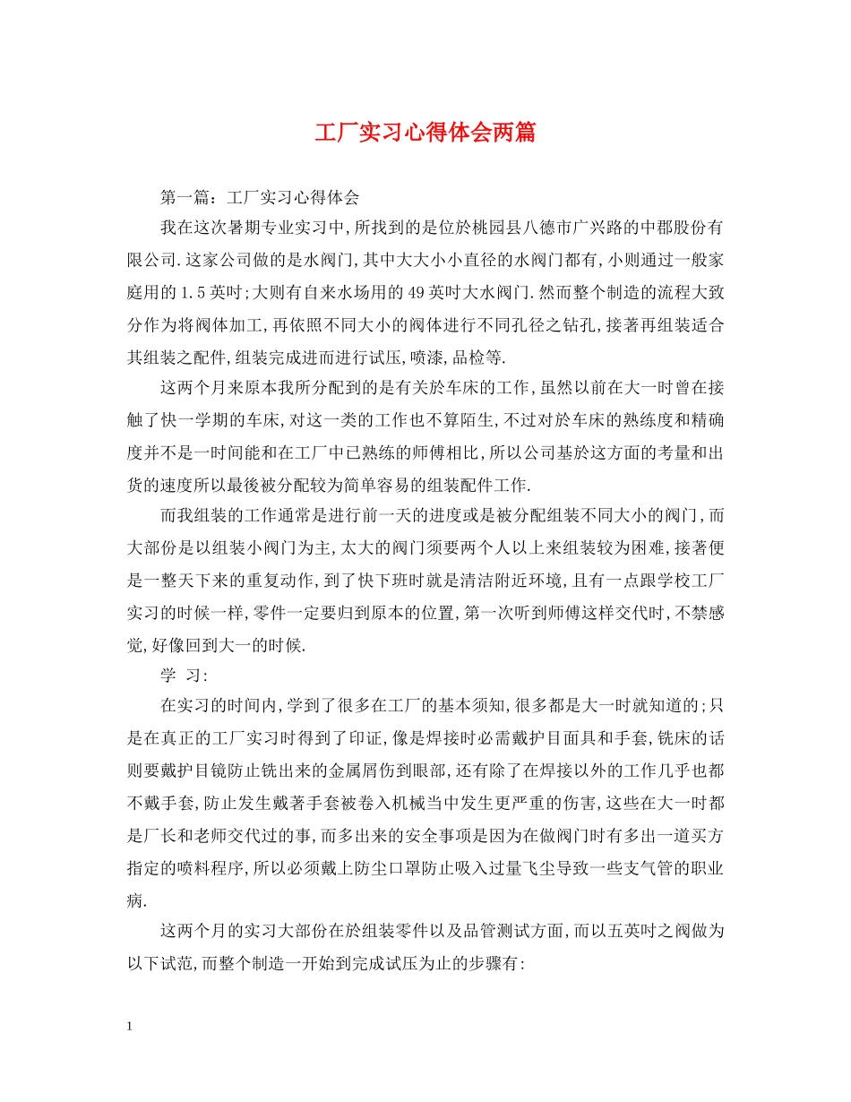 工厂实习心得体会两篇 _第1页