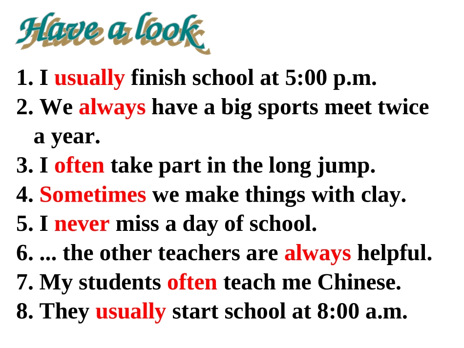 冀教七年级下册+Unit3+School+Life+Adverbs+of+frequency（共25张PPT）_第3页