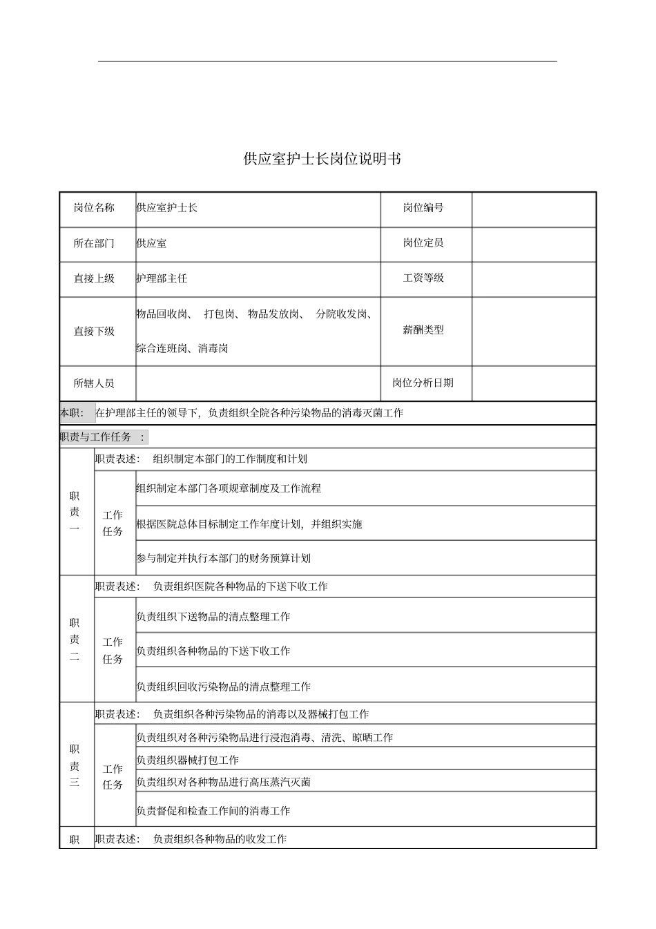 供应室护士长岗位说明书_第1页