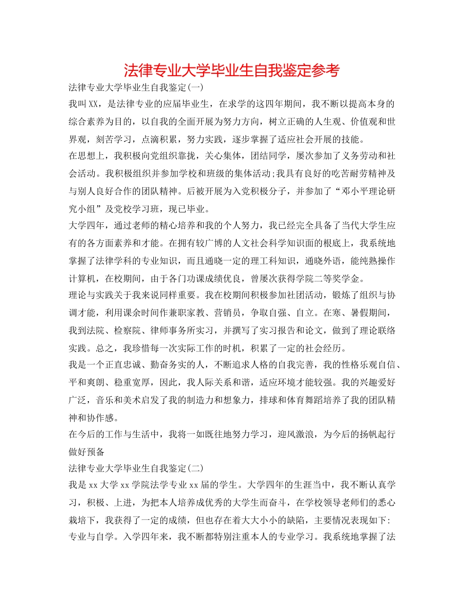 法律专业大学毕业生自我鉴定参考 _第1页