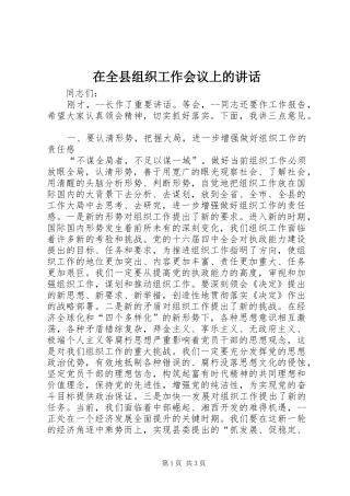在全县组织工作会议上的讲话发言(22)