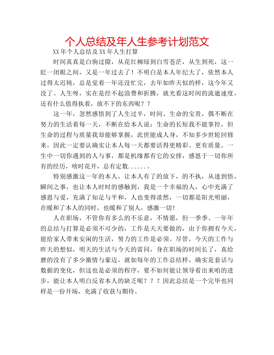 个人总结及年人生参考计划范文 _第1页
