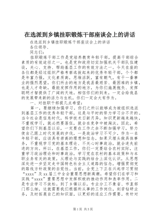 在选派到乡镇挂职锻炼干部座谈会上的讲话发言