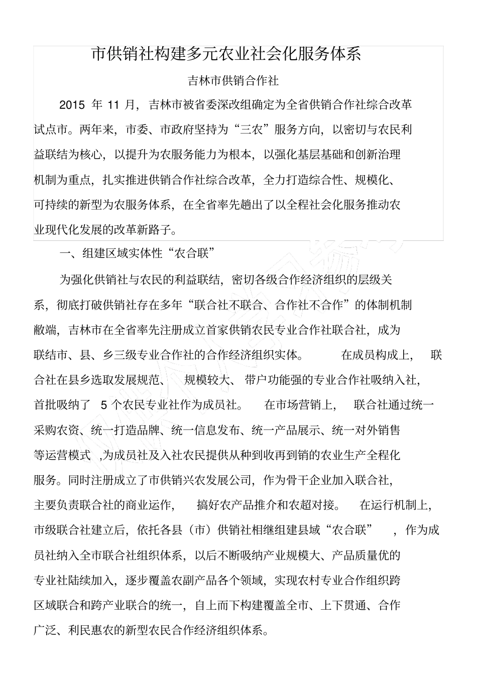 供销社构建多元农业社会化服务体系_第1页