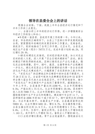 领导在县委全会上的讲话发言