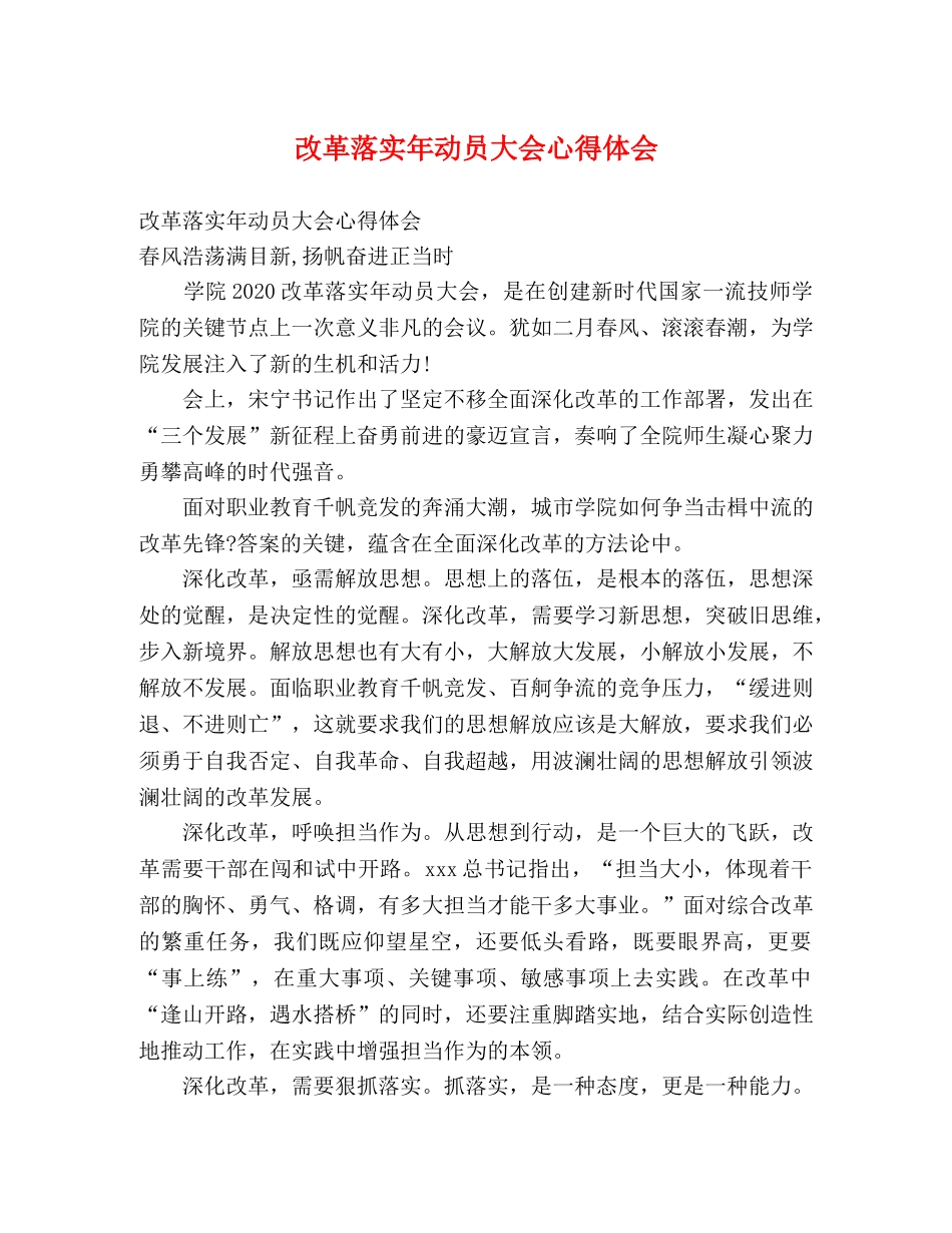 改革落实年动员大会心得体会 _第1页