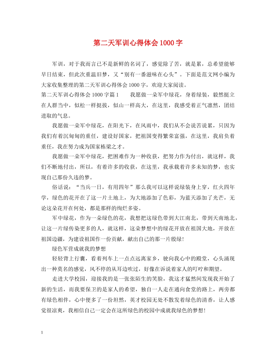 第二天军训心得体会1000字 _第1页