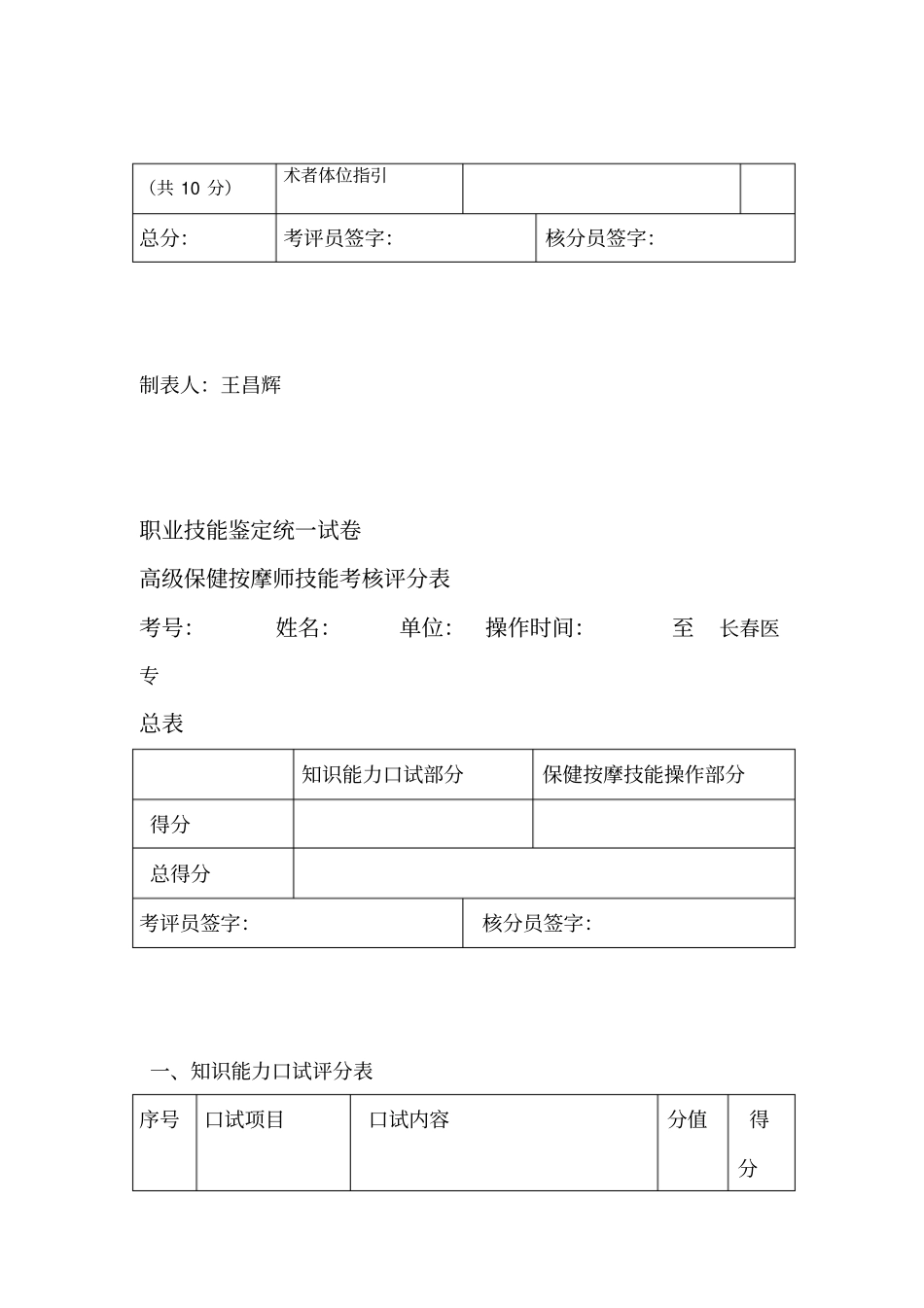保健按摩师技能考核评分表_第3页