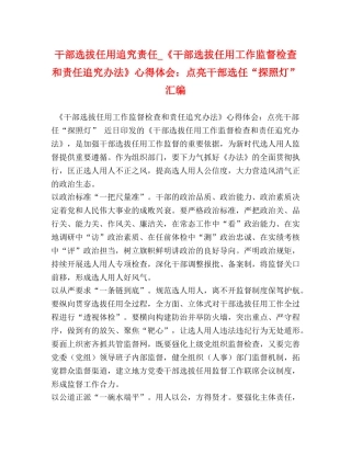 干部选拔任用追究责任_《干部选拔任用工作监督检查和责任追究办法》心得体会：点亮干部选任“探照灯”汇编 