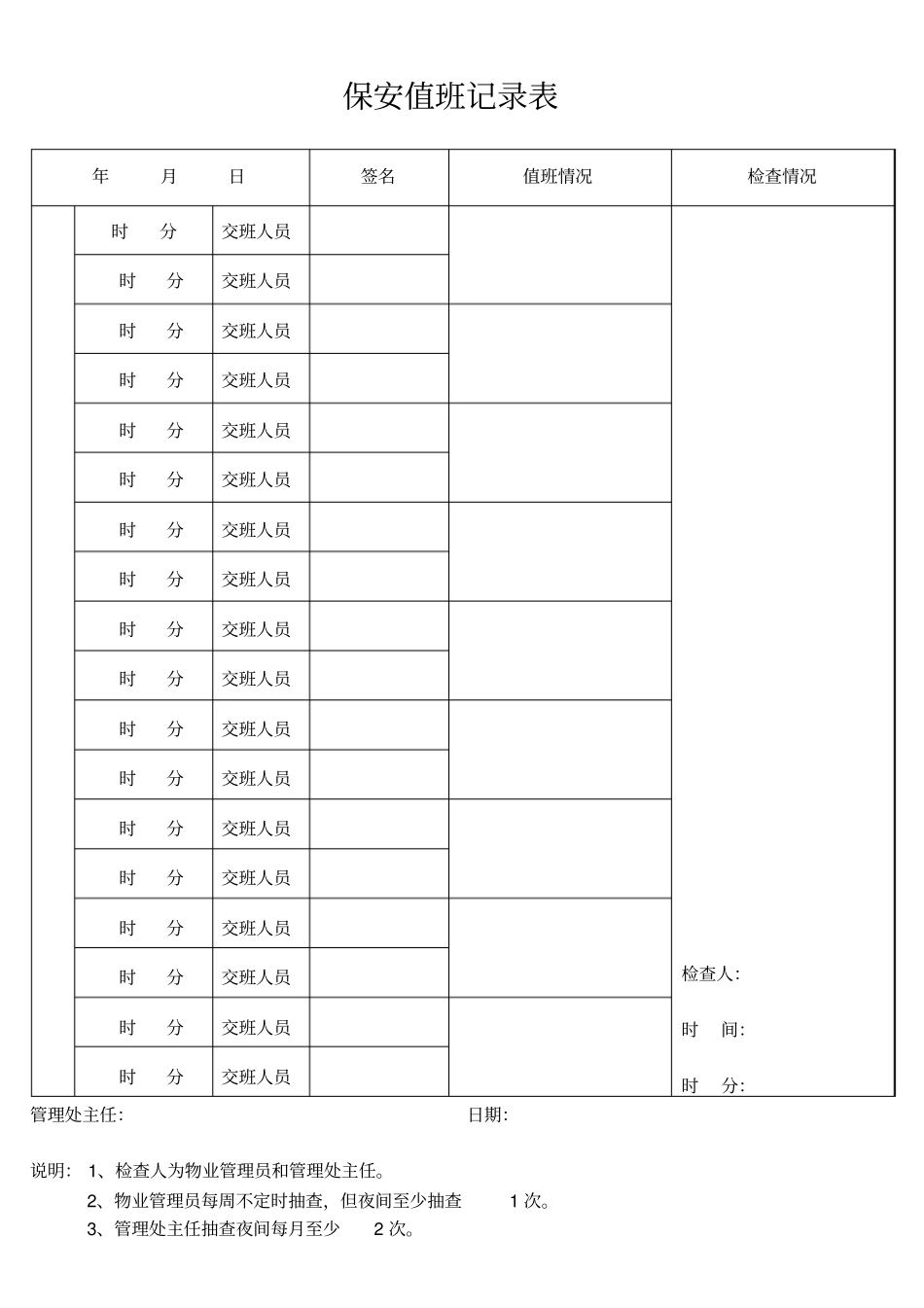 保安值班记录表格_第1页