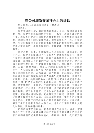 在公司迎新春团拜会上的讲话发言