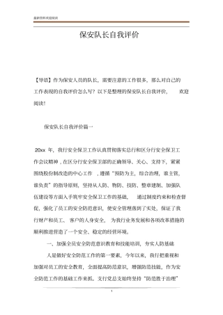 保安队长自我评价