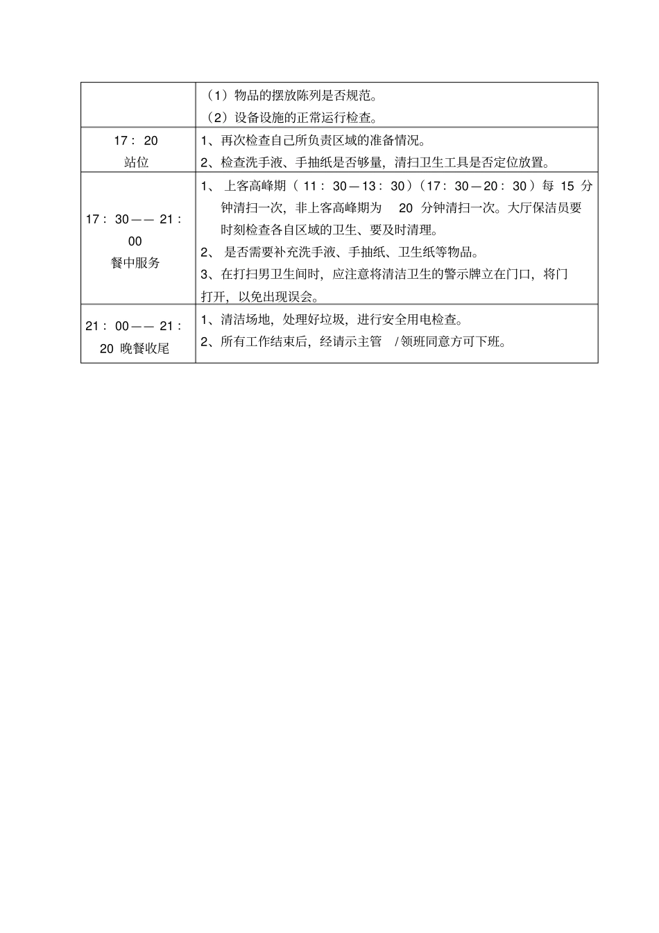 保洁员日工作流程标准表_第3页
