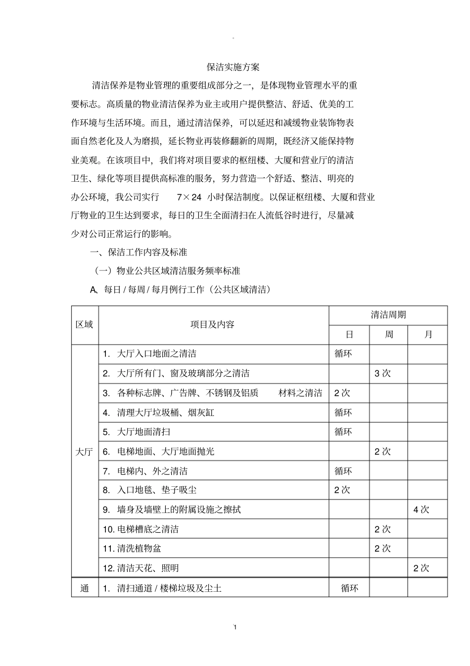 保洁实施方案_第1页