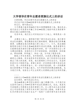 大学领导在青年志愿者授旗仪式上的讲话发言