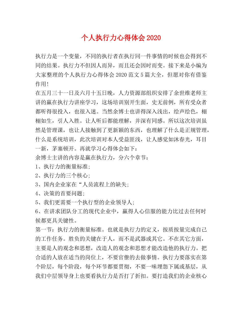 个人执行力心得体会2020 _第1页