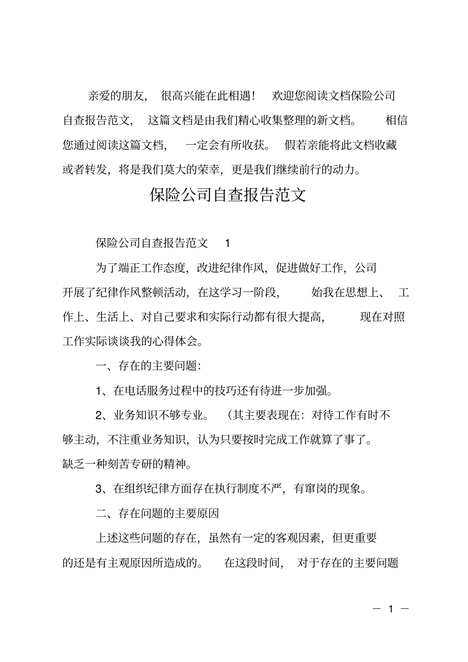 保险公司自查报告_第1页