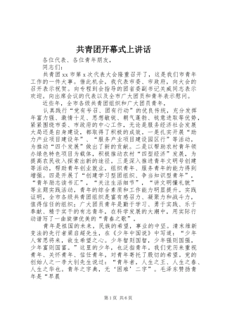 共青团开幕式上讲话发言
