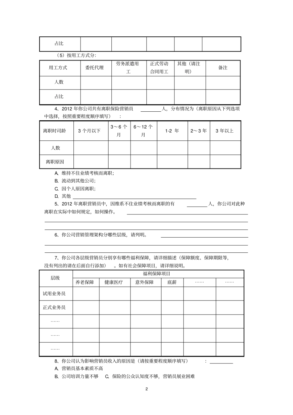 保险销售从业人员基本情况调查问卷_第2页
