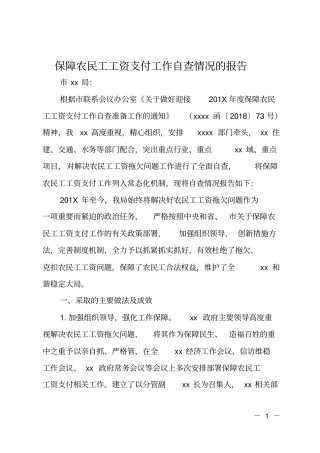 保障农民工工资支付工作自查情况的报告