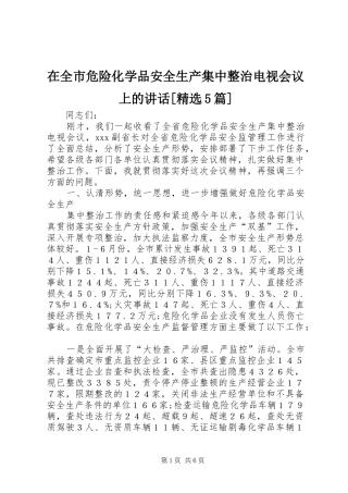 在全市危险化学品安全生产集中整治电视会议上的讲话发言[精选5篇]