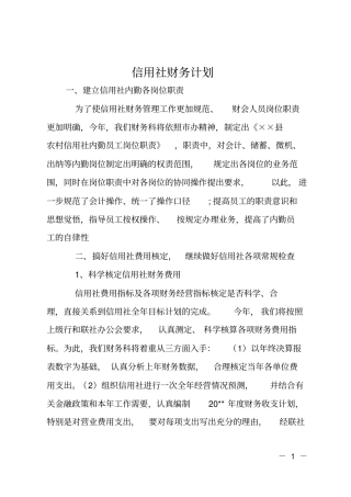 信用社财务计划