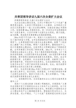 共青团领导讲话发言九届六次全委扩大会议