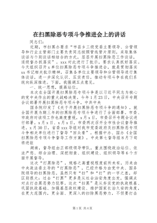 在扫黑除恶专项斗争推进会上的讲话发言