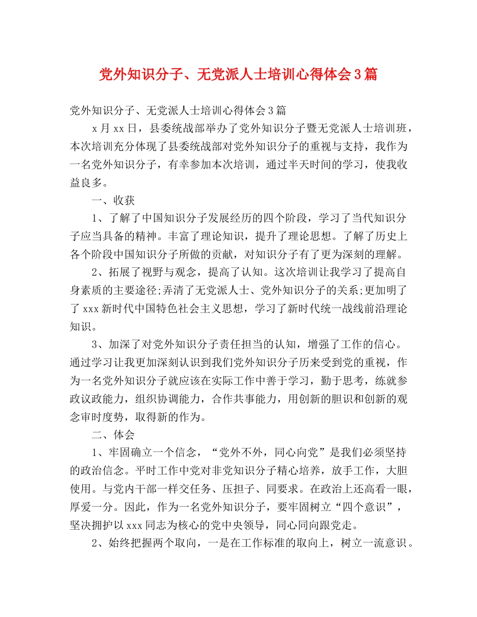 党外知识分子、无党派人士培训心得体会3篇 _第1页