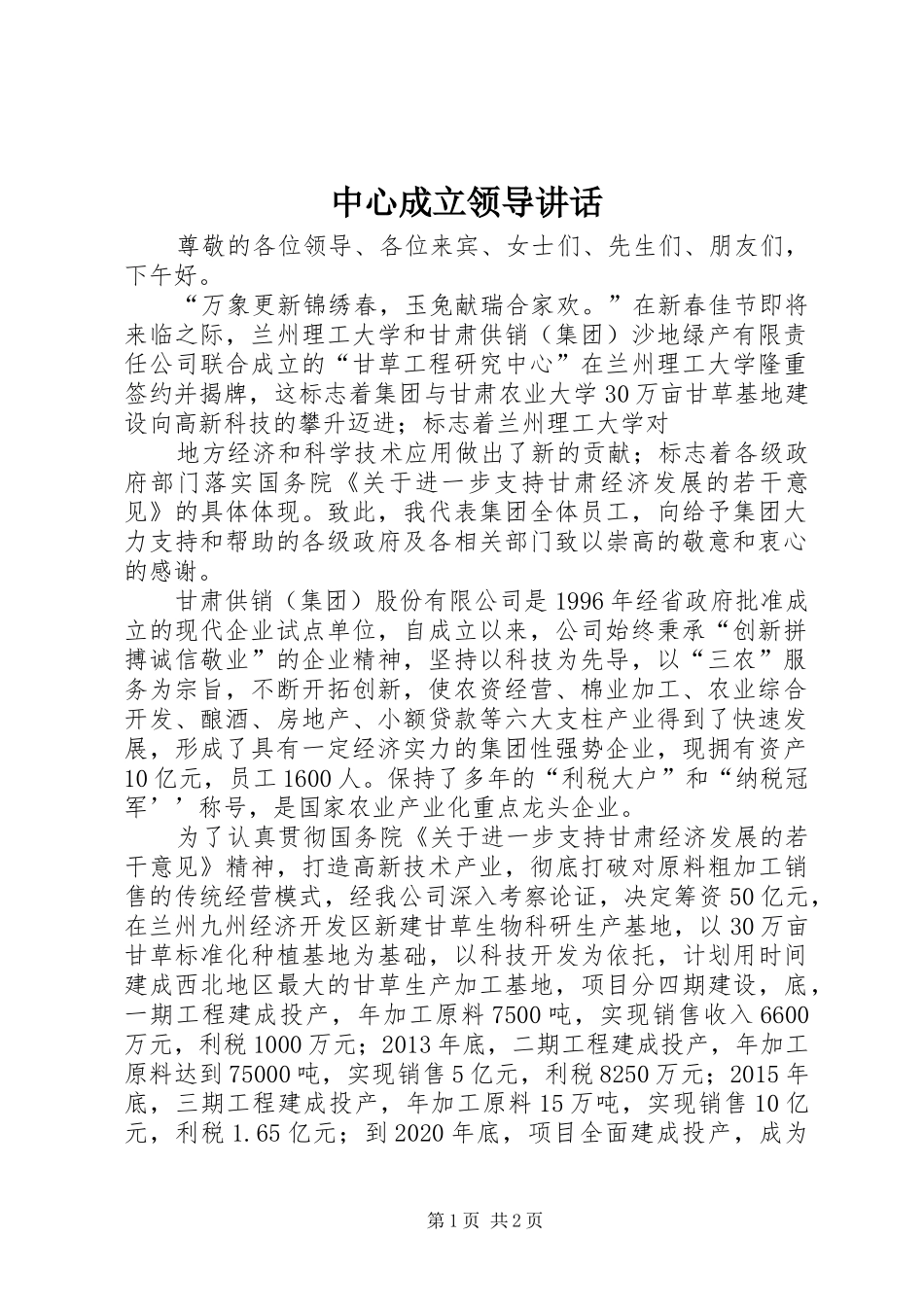 中心成立领导讲话发言_第1页
