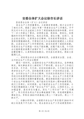 安委全体扩大会议徐市长讲话发言