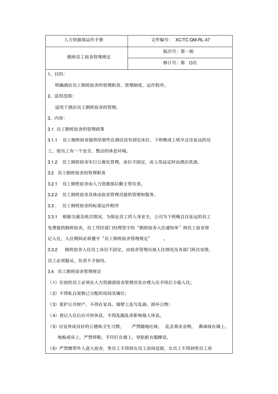 倒班员工宿舍管理规定_第1页