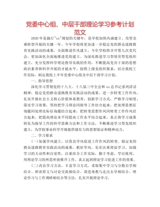 党委中心组、中层干部理论学习参考计划范文 